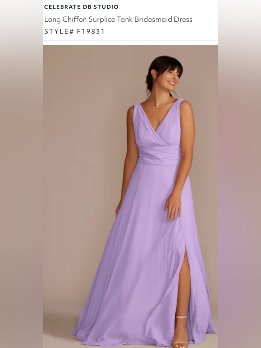 NWT Lavender Chiffon Bridesmaid Dress Size 6 – Style F19831